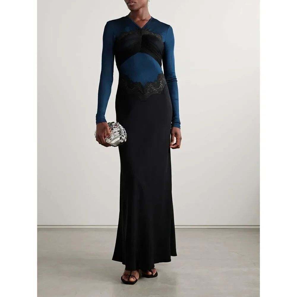 CHRISTOPHER ESBER Tulle Overlay Verner Lace Dress in Blue Graphite AU6/US2